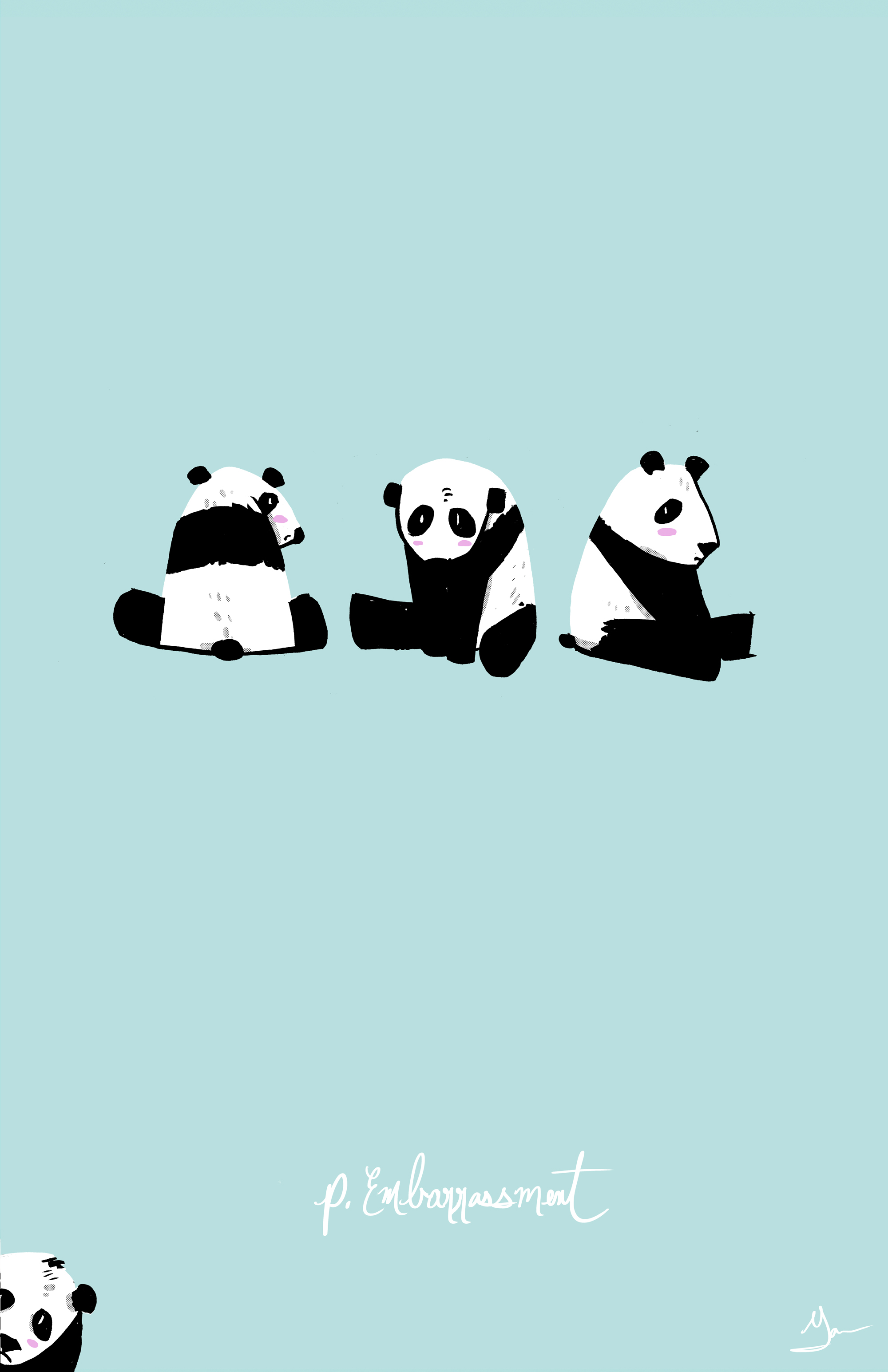 Three embarrassed pandas.